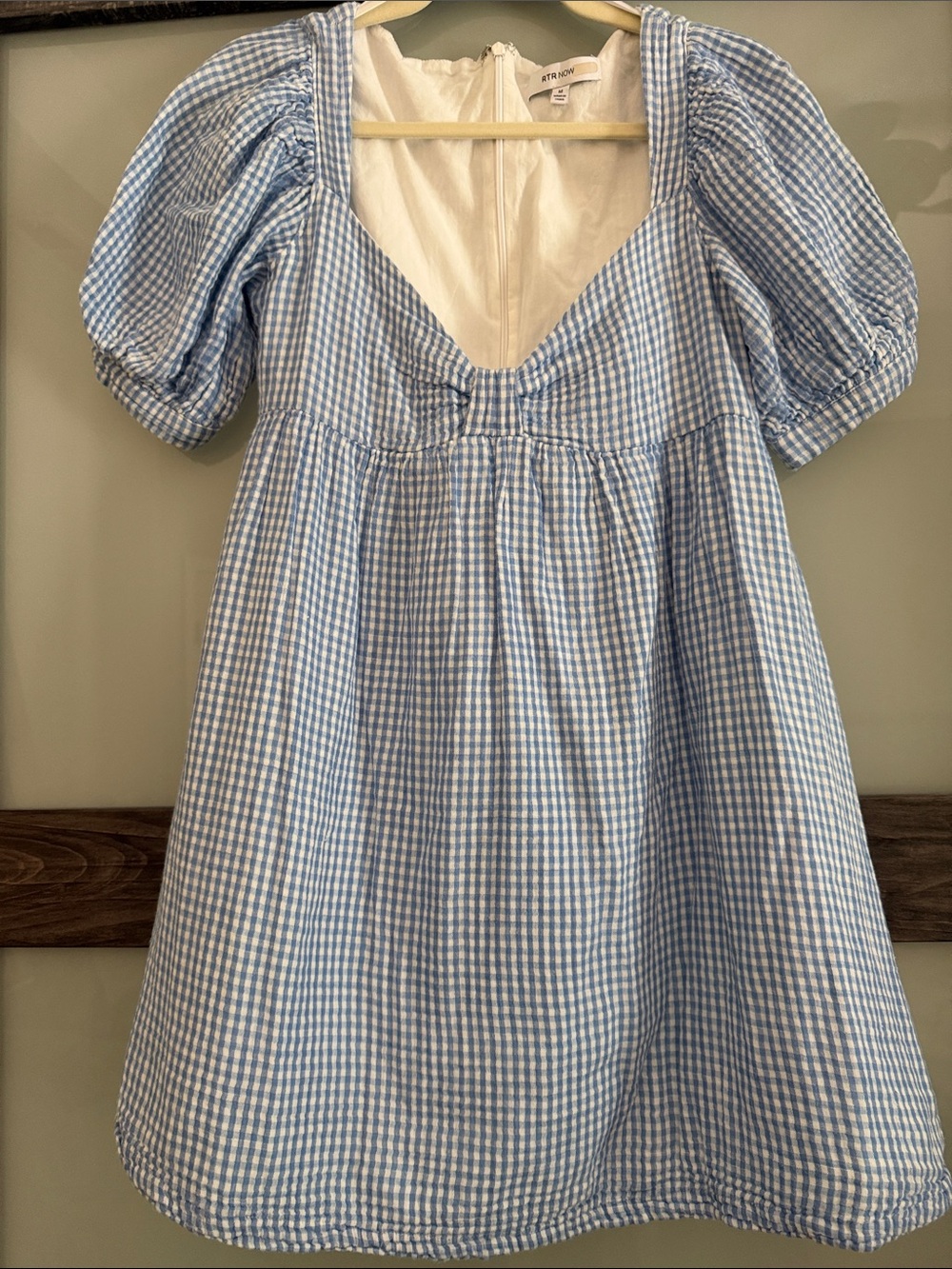 $275 msrp Rent the runway Blue Gingham Mini babydoll Dress M fits like small